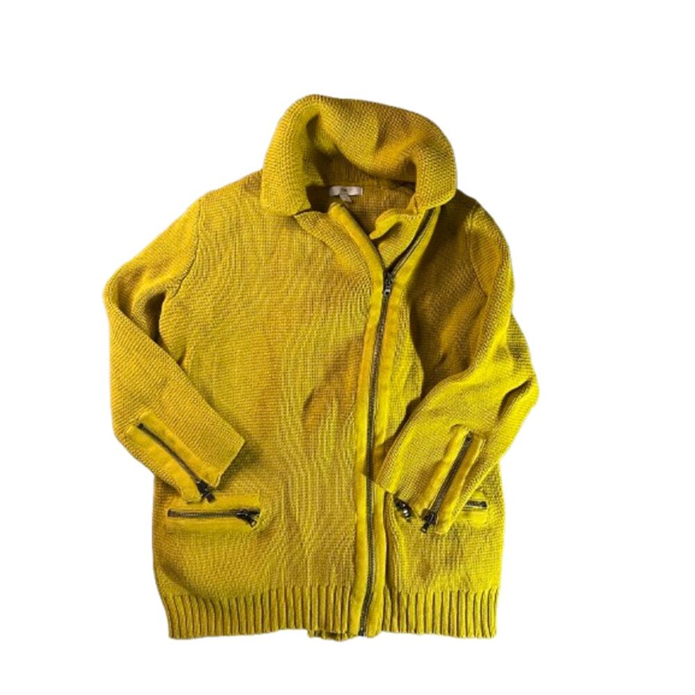 Gap mustard yellow chunky knit sweaters asymmetrical front zipper womens S